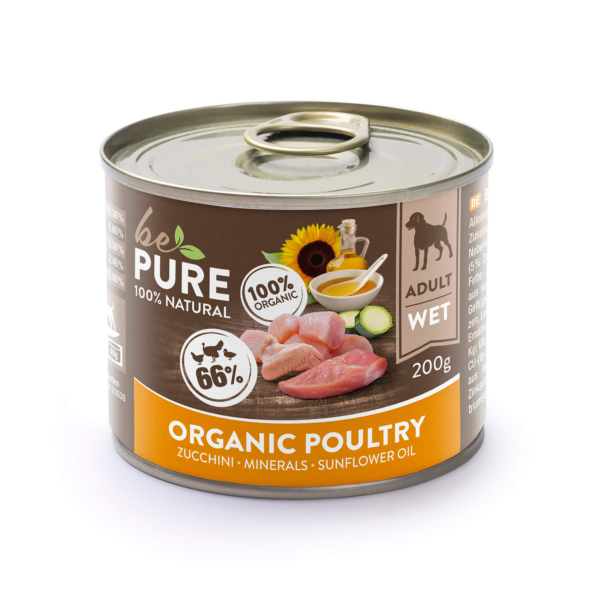 bePure Organic Poultry mit Bio Geflügel und Zucchini für Hunde (200g)