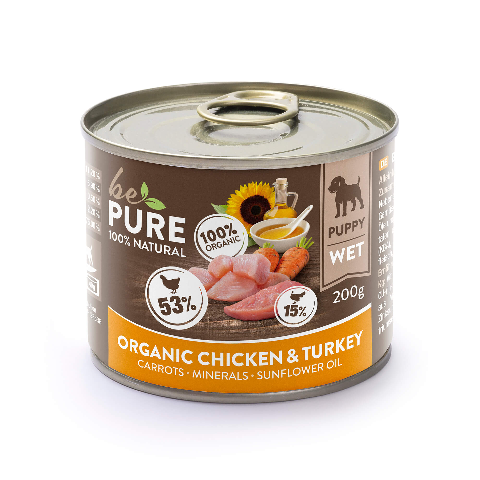 bePure Organic Chicken & Turkey mit Bio Huhn, Pute und Karotten für Hunde (200g)