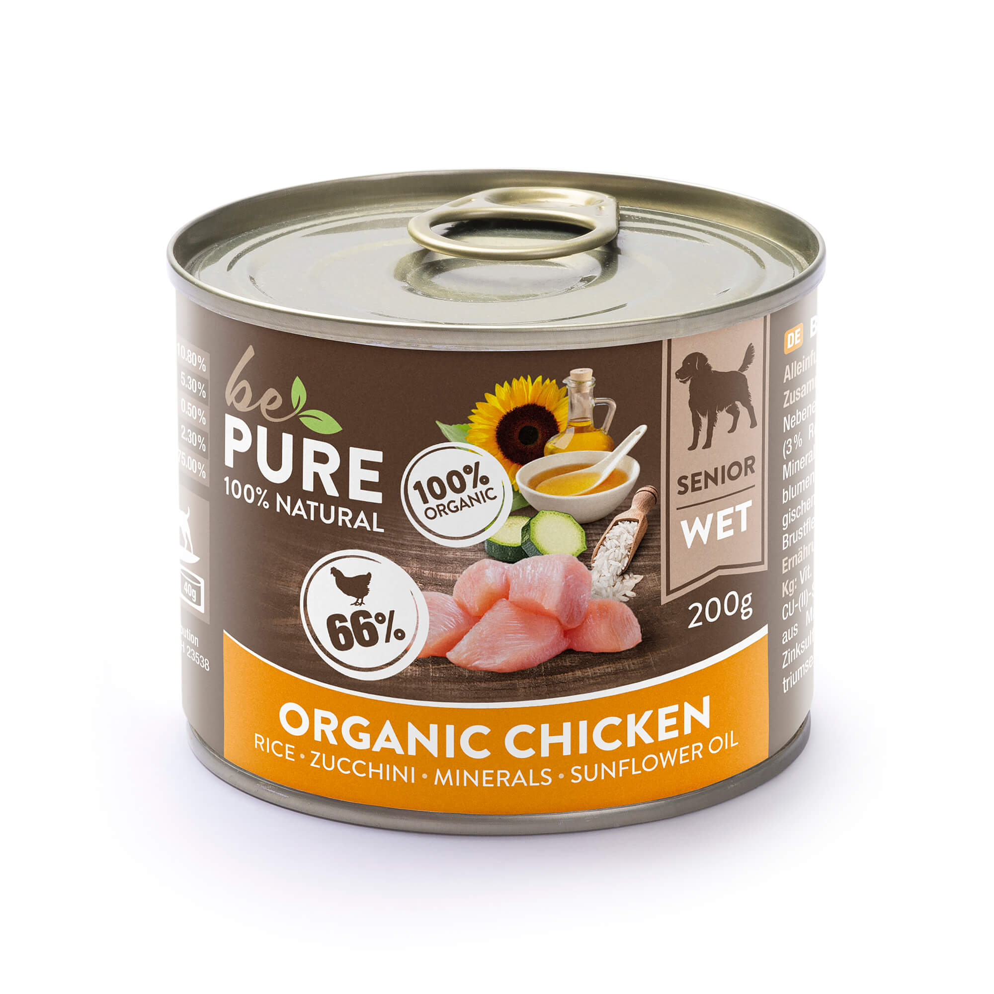 bePure Organic Chicken mit Bio Huhn, Zucchini und Reis für Senioren Hunde (200g)