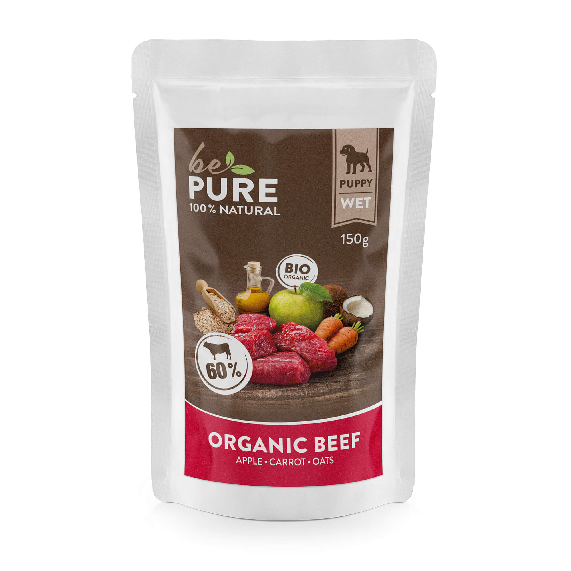 bePure Organic Beef mit Rind, Gemüse, Früchte und Hafer für Hunde (150g)