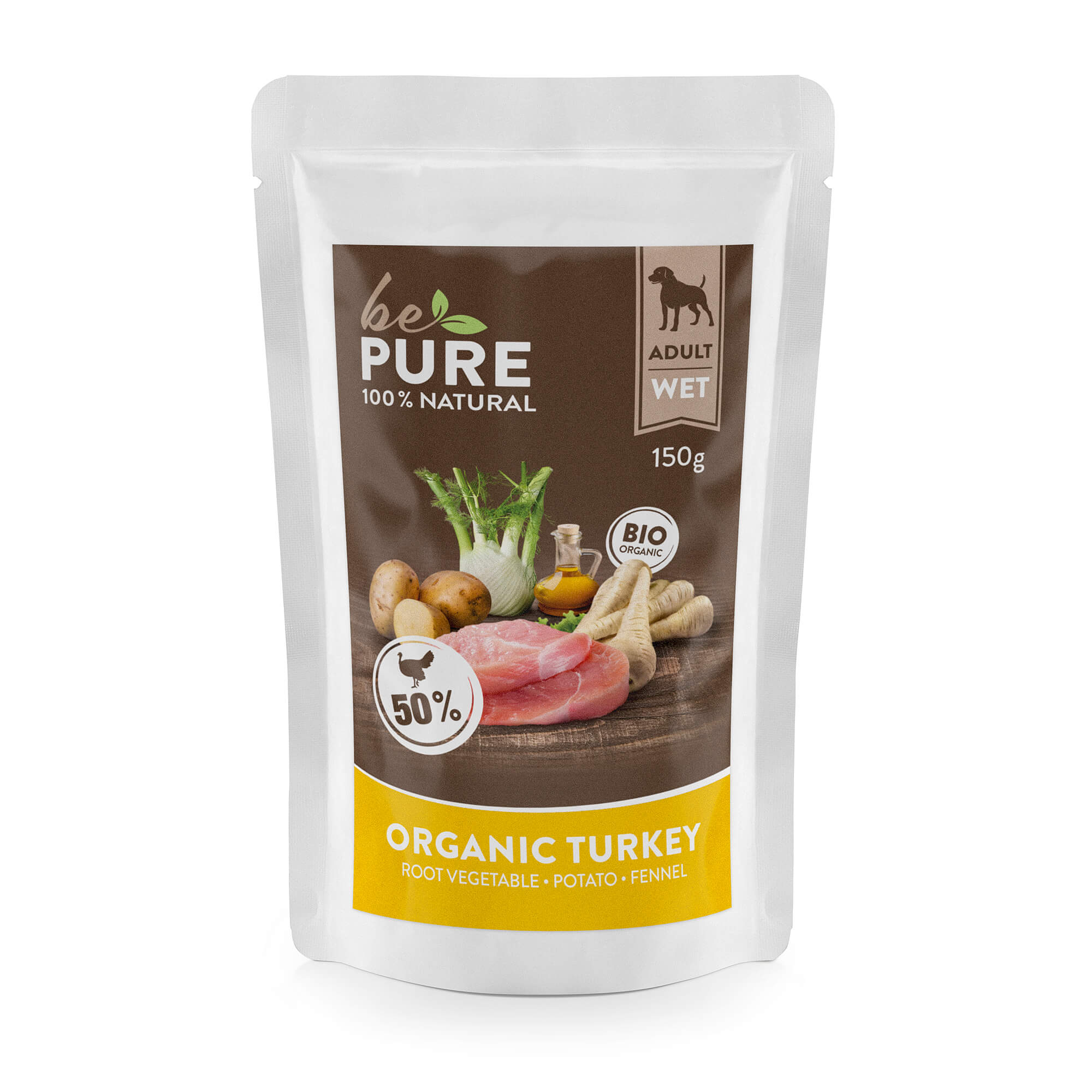 bePure Organic Turkey mit Bio Pute und Gemüse für Hunde (150g)