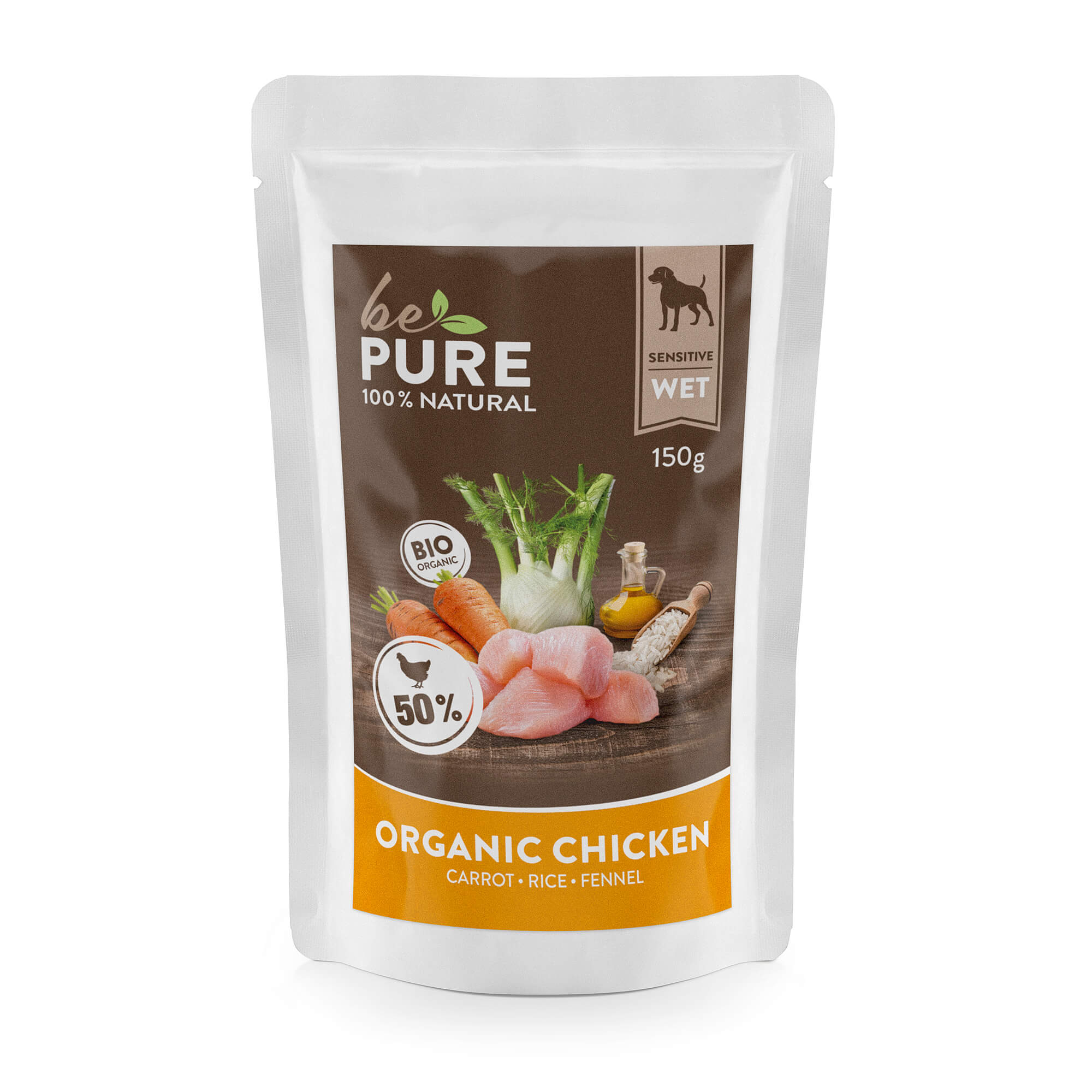 bePure Organic Chicken mit Bio Huhn, Gemüse und Reis für Hunde (150g)