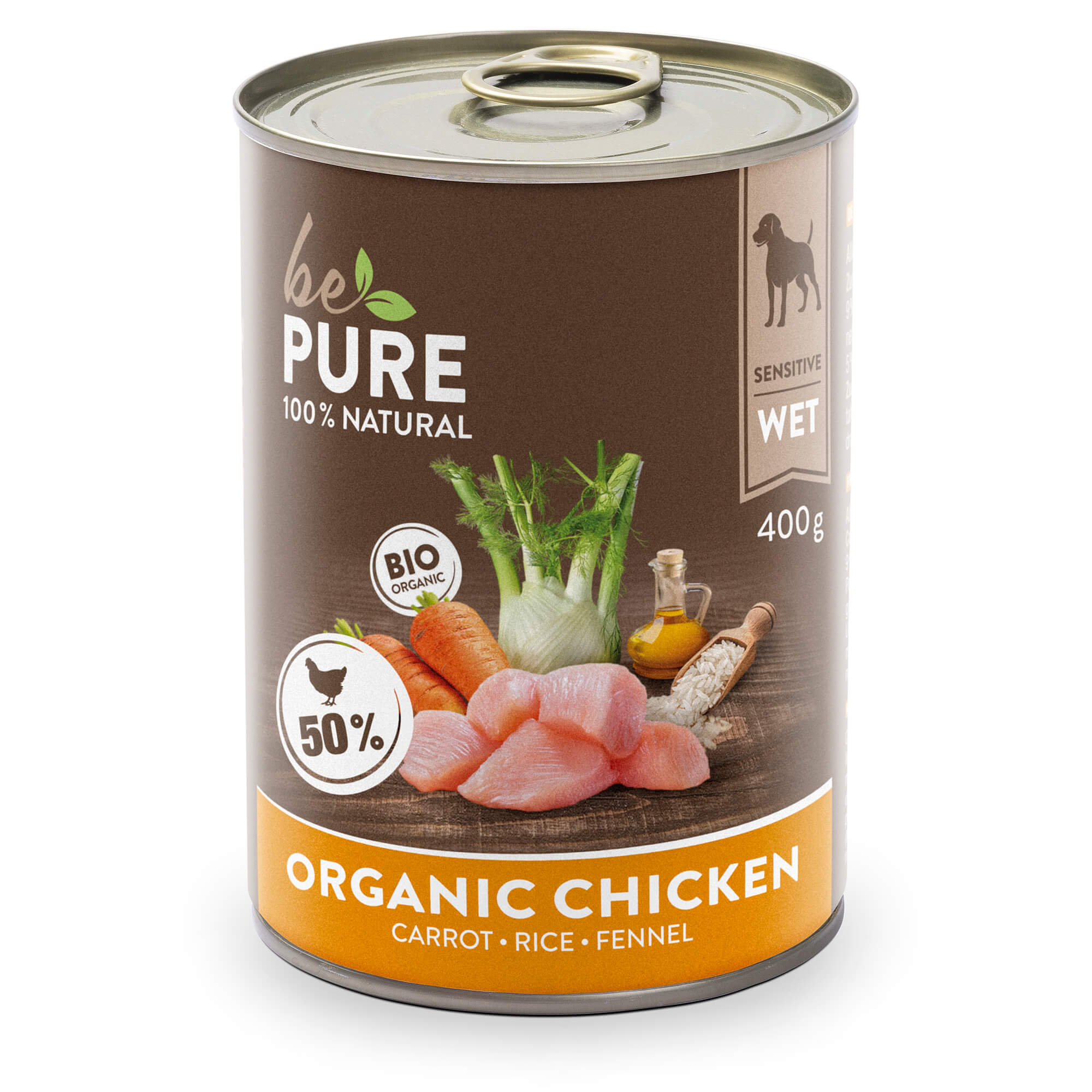 bePure Organic Chicken mit Bio Huhn, Gemüse und Reis für Hunde (400g)