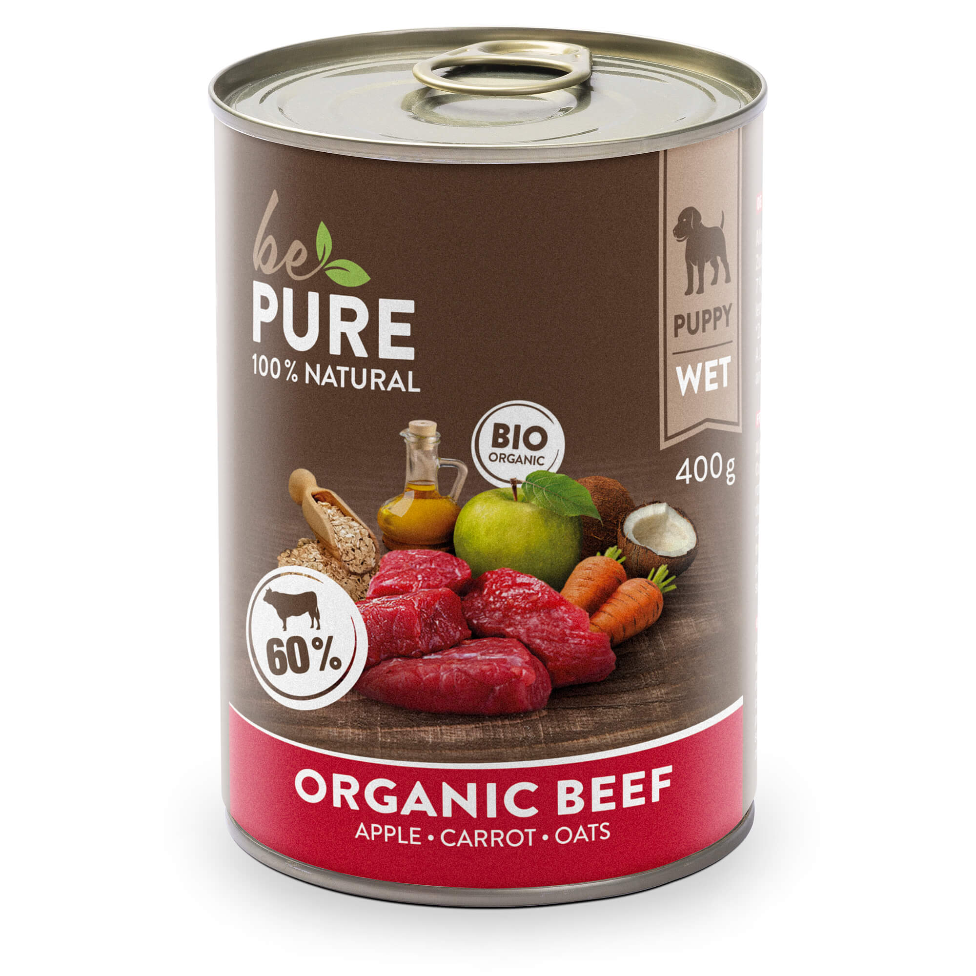 bePure Organic Beef mit Bio Rind, Früchte, Gemüse und Hafer für Hunde (400g)