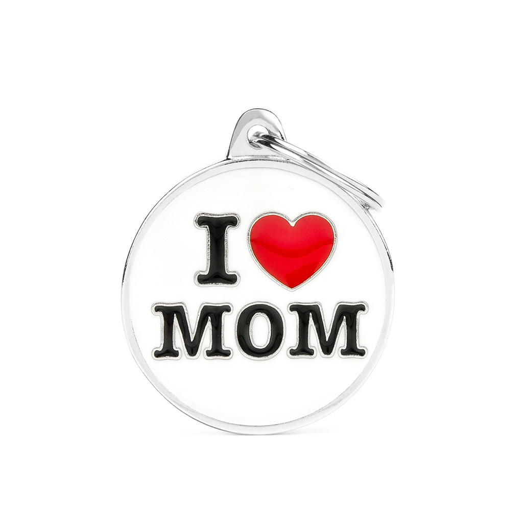 MyFamily I Love Mom ID-Tag pour chiens en blanc