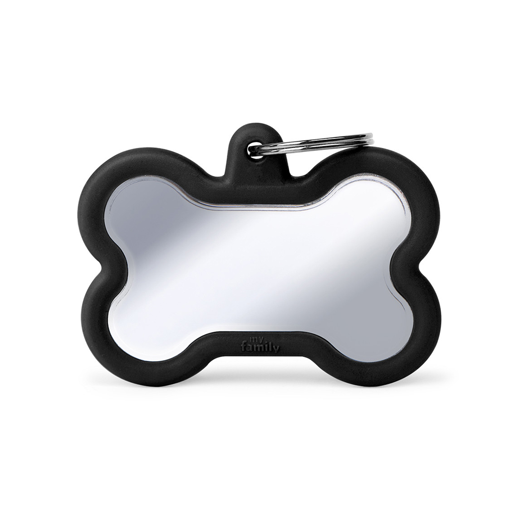 MyFamily Bone Chrome Plated Brass ID-Tag pour chiens en noir