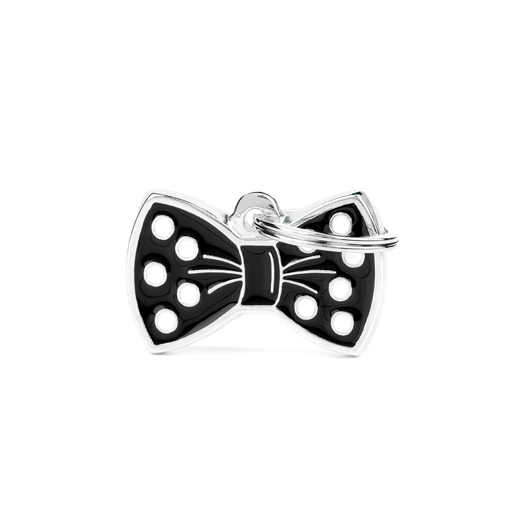 MyFamily Bow Tie Black ID-Tag pour chiens en noir et blanc