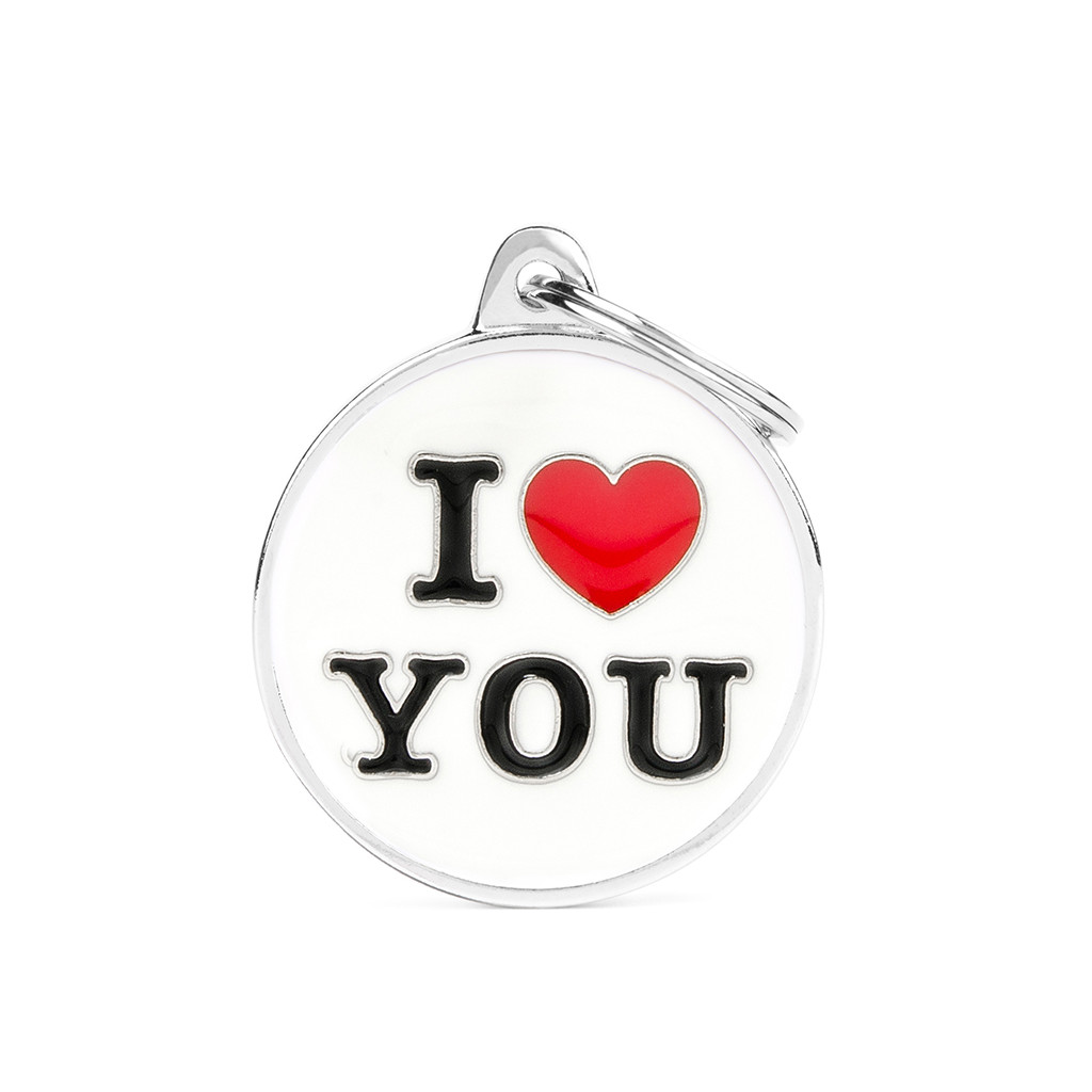 MyFamily I Love You ID-Tag pour chiens en blanc