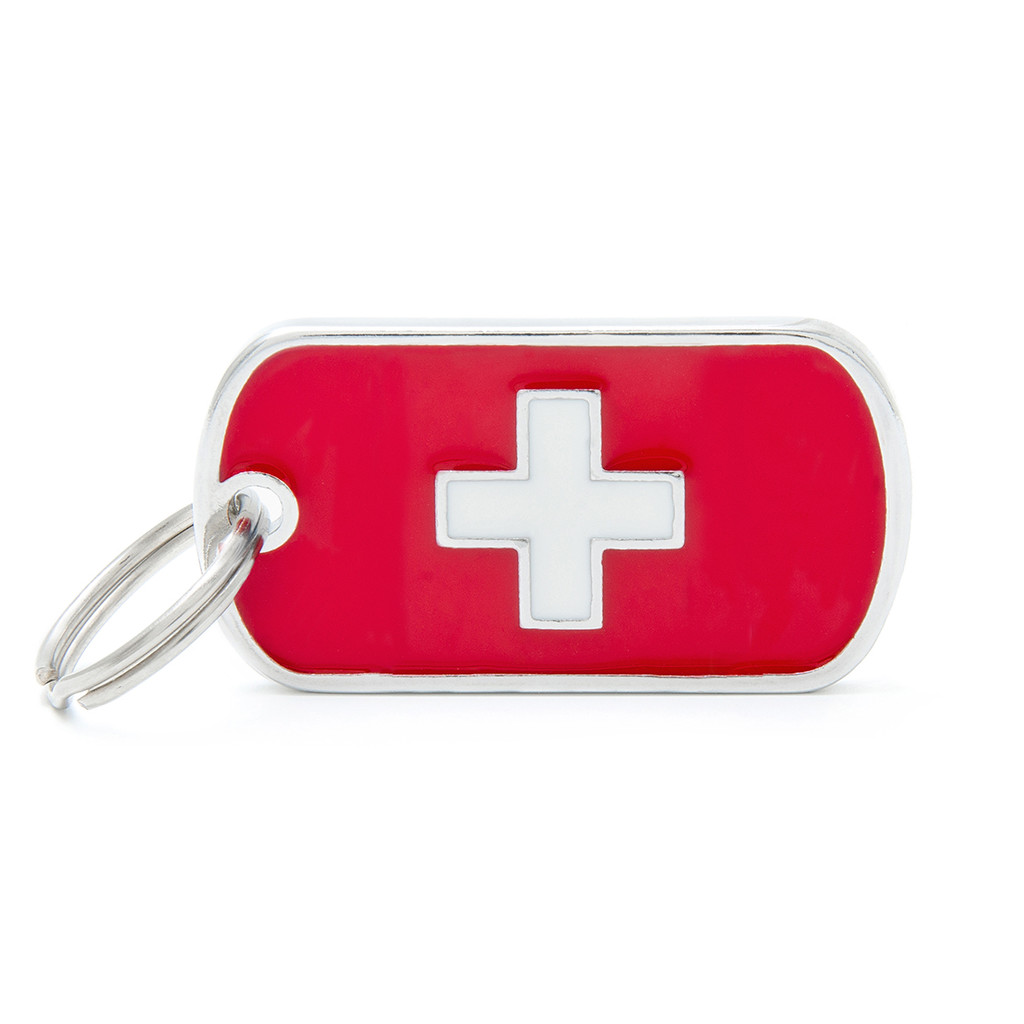 MyFamily Big Switzerland ID-Tag pour chiens en rouge et blanc