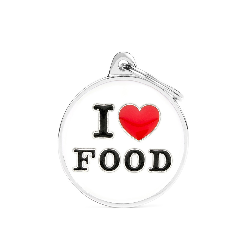 MyFamily I Love Food ID-Tag pour chiens en blanc