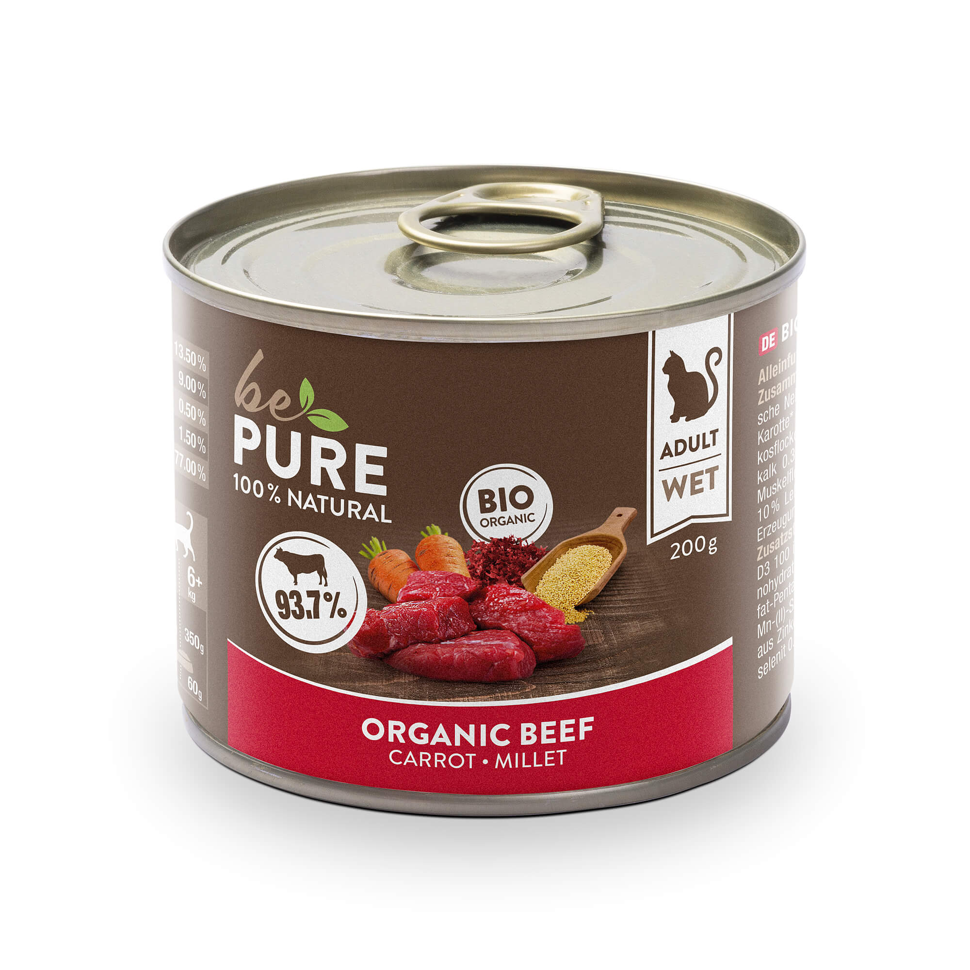 bePure Organic Beef mit Bio Rind, Karotten und Hirse für Katzen (200g)