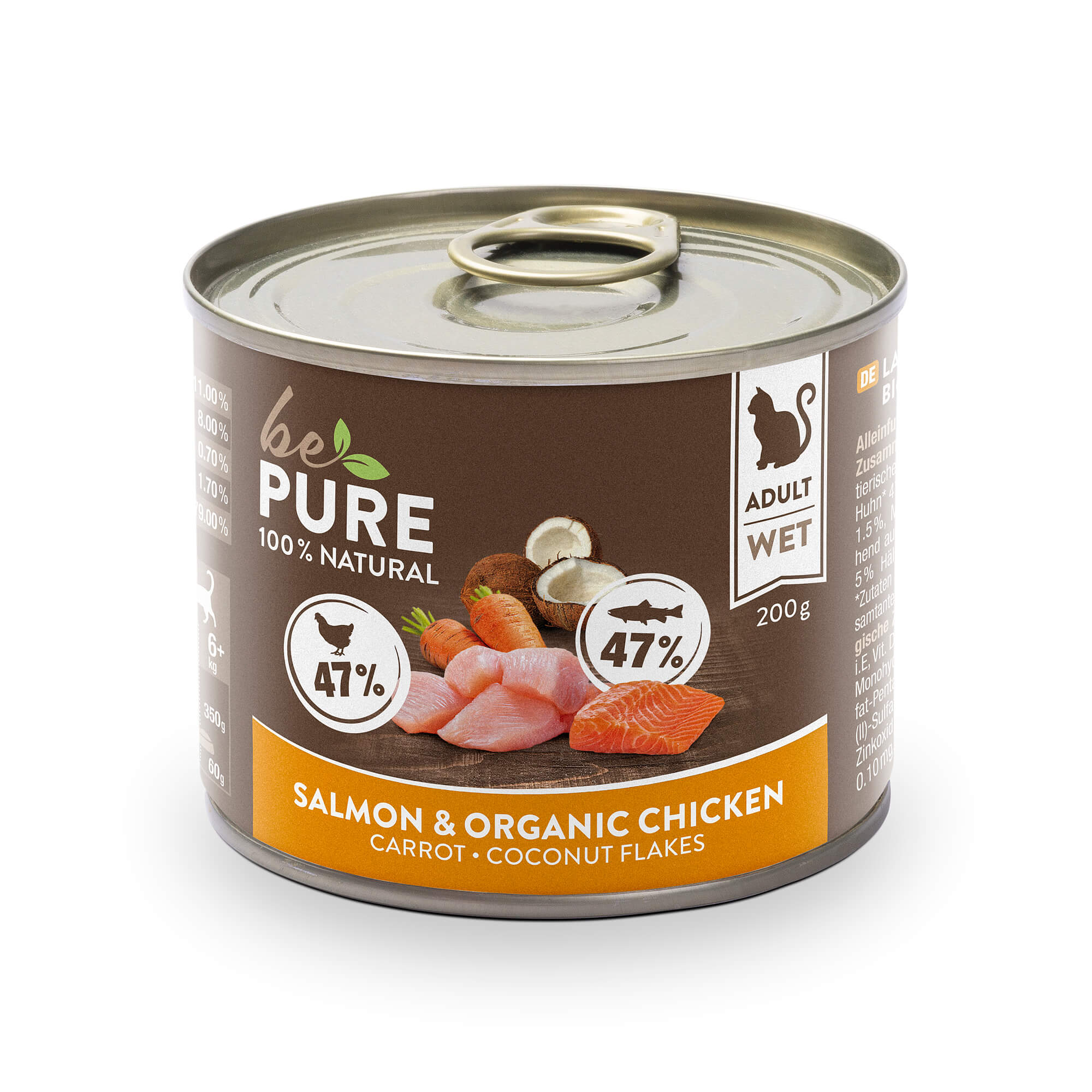 bePure Salmon & organic Chicken mit Lachs, Bio Huhn und Karotten für Katzen (200g)